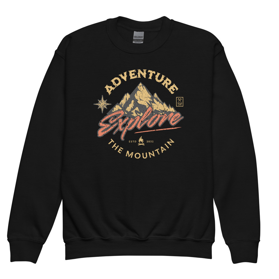 Adventure Explore The Mountain Youth Crew Neck Sweatshirt