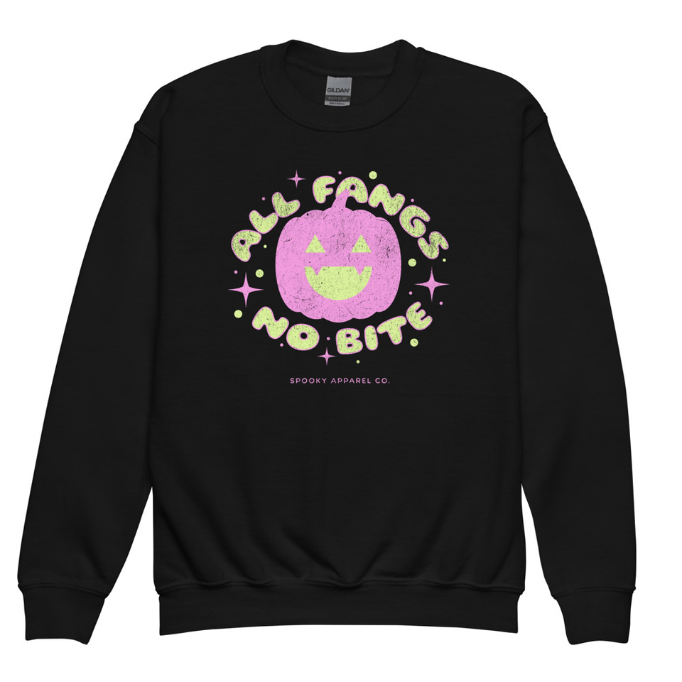 All Fangs No Bite - Halloween Youth Crew Neck Sweatshirt