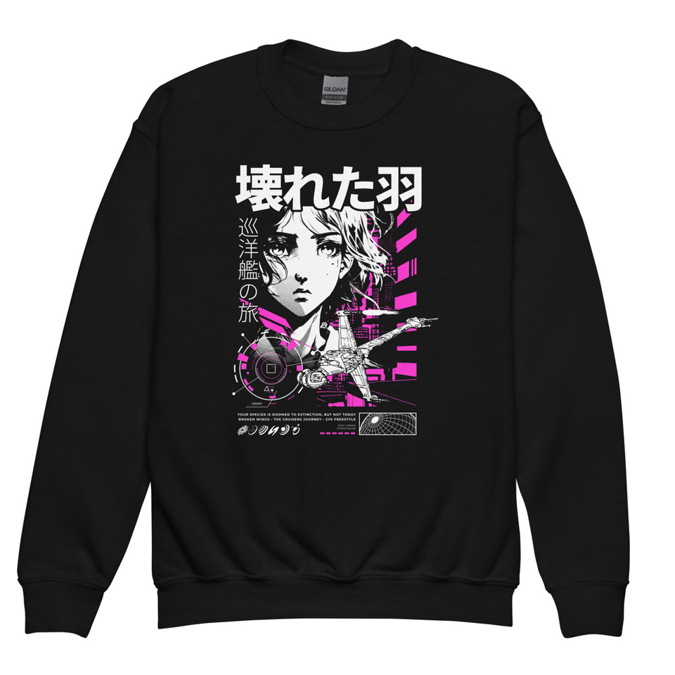 Anime Broken Wings - Neon Japanese Style Youth Crew Neck Sweatshirt