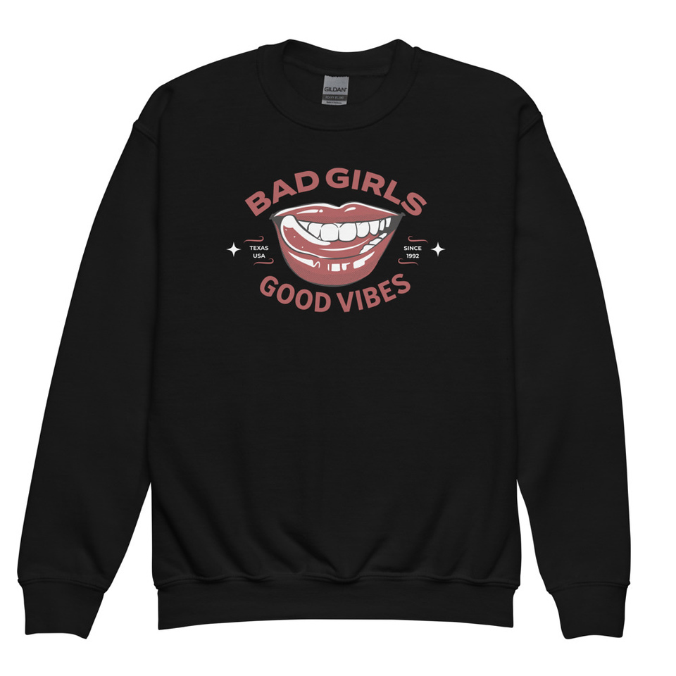 Bad Girls Good Vibes - Sexy Lips Youth Crew Neck Sweatshirt
