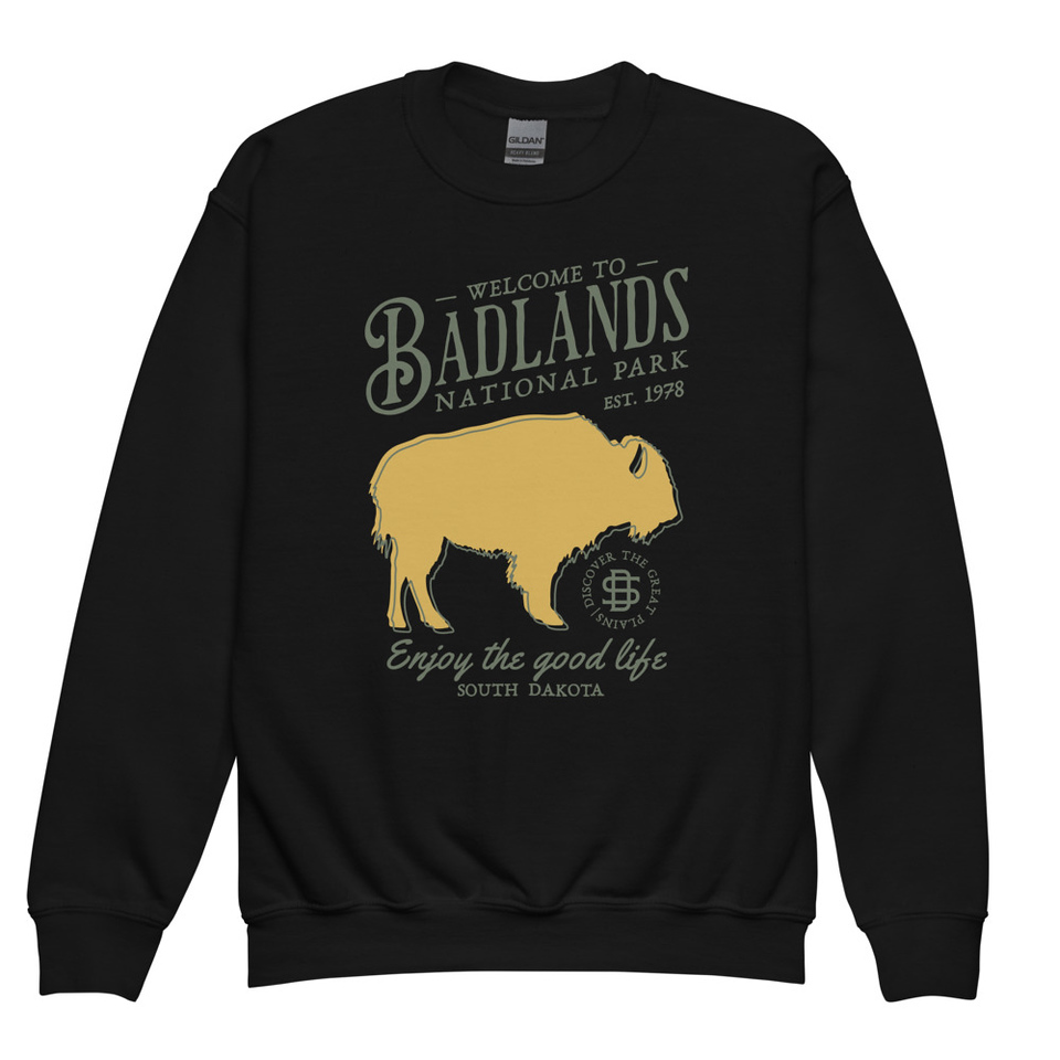 Badlands National Park - Bison Youth Crew Neck Sweatshirt
