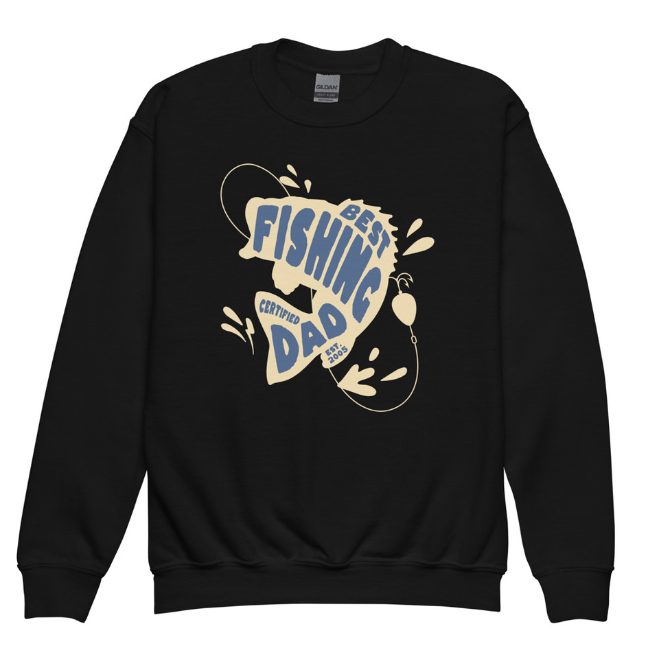Best Fishing Dad - Typography Youth Crew Neck Sweatshirt
