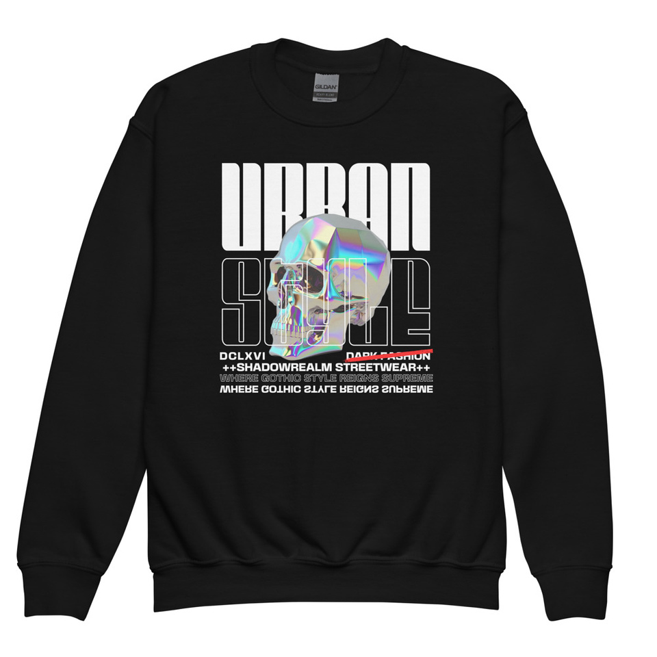 Black 3D Skull Youth Crew Neck Sweatshirt