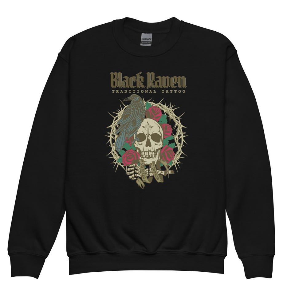 Black Raven Tattoo - Skull & Thorns Youth Crew Neck Sweatshirt