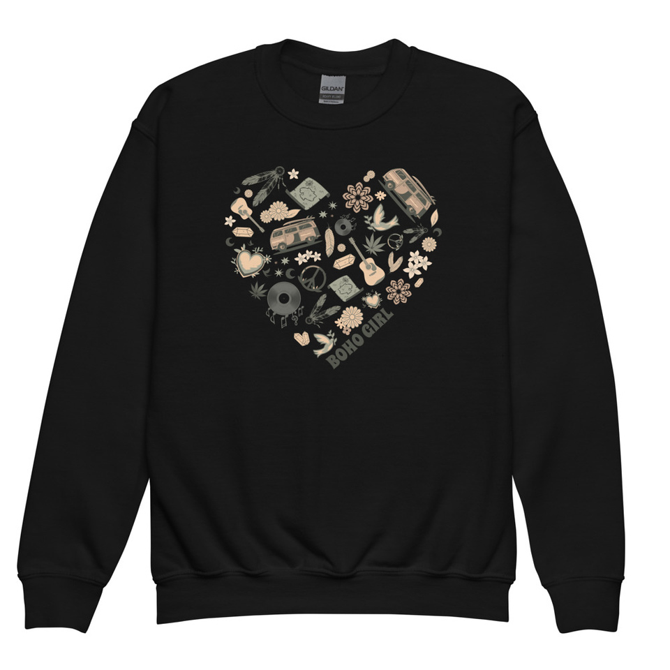 Boho Girl Poster Youth Crew Neck Sweatshirt