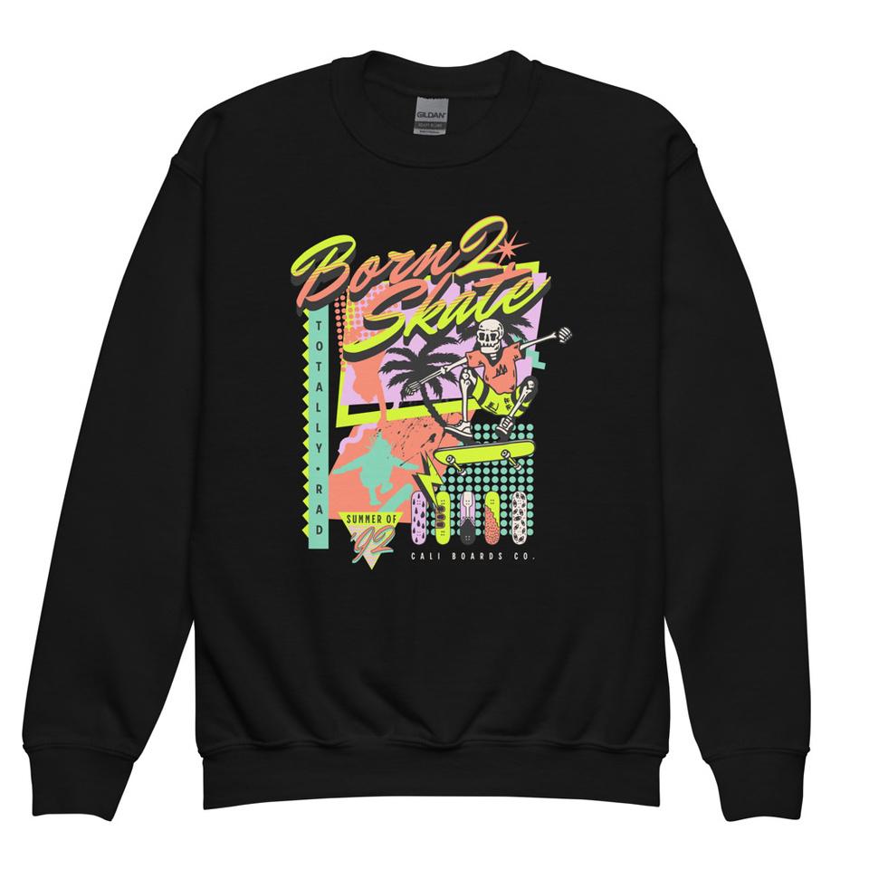 Born 2 Skate - Retro Skeleton Youth Crew Neck Sweatshirt