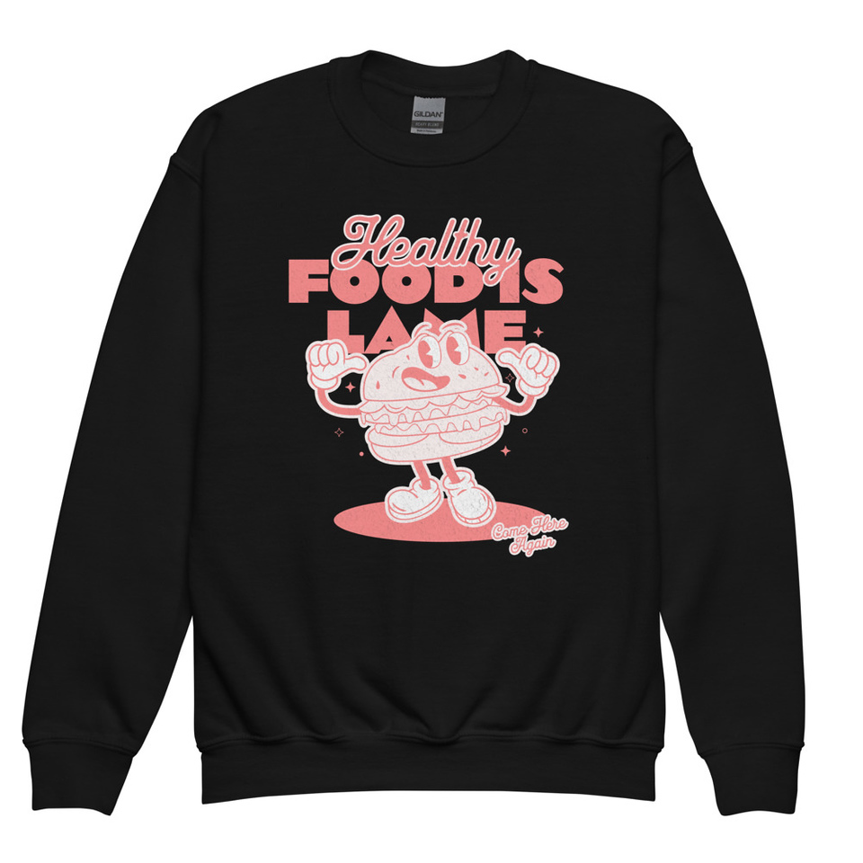 Burger Mascot Youth Crew Neck Sweatshirt