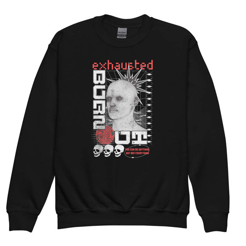 Burn Out - Futuristic 3D Head Youth Crew Neck Sweatshirt