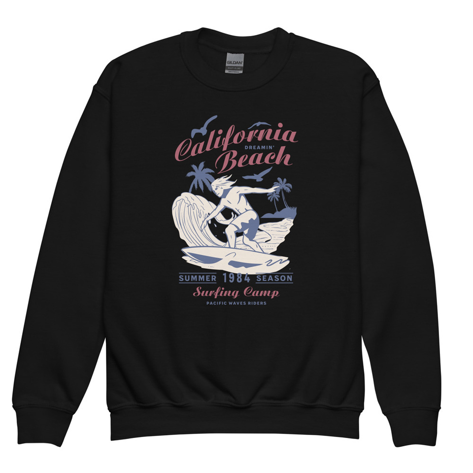 California Beach Surfing Youth Crew Neck Sweatshirt