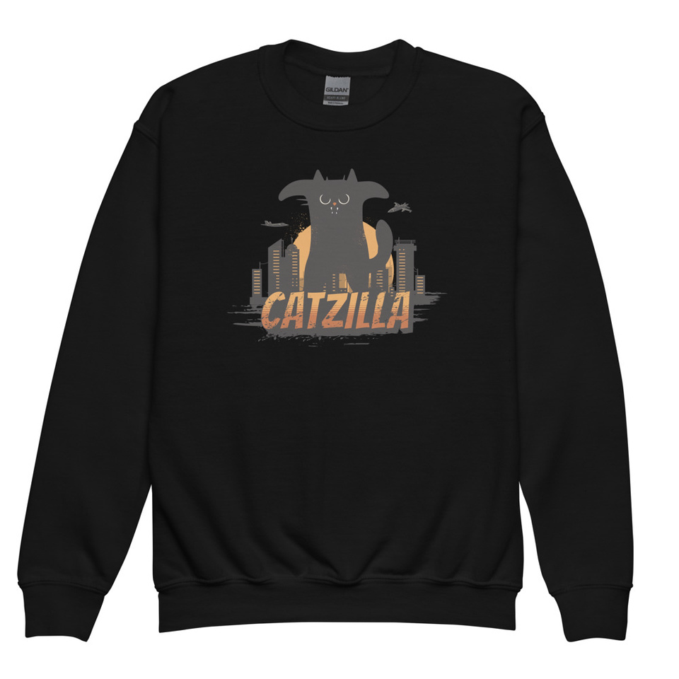 Catzilla - Funny Comic Animal Youth Crew Neck Sweatshirt