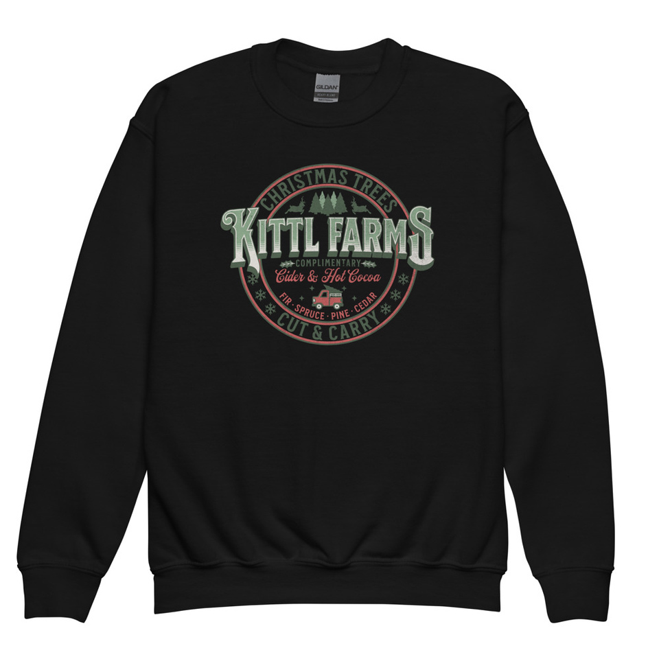 Christmas Tree Farm - Vintage Holiday Badge Youth Crew Neck Sweatshirt