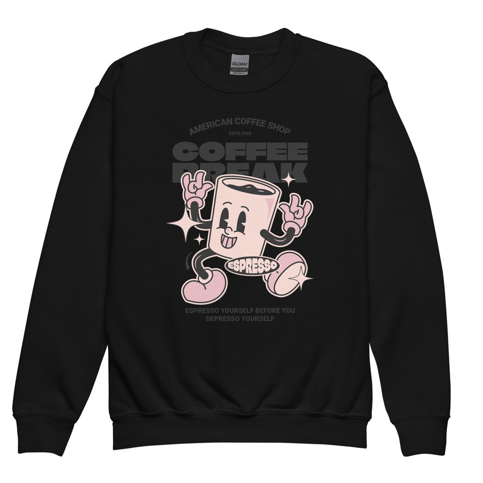 Coffee Break Mascot Youth Crew Neck Sweatshirt