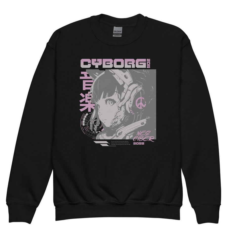Cyborg - Y2k Style Youth Crew Neck Sweatshirt