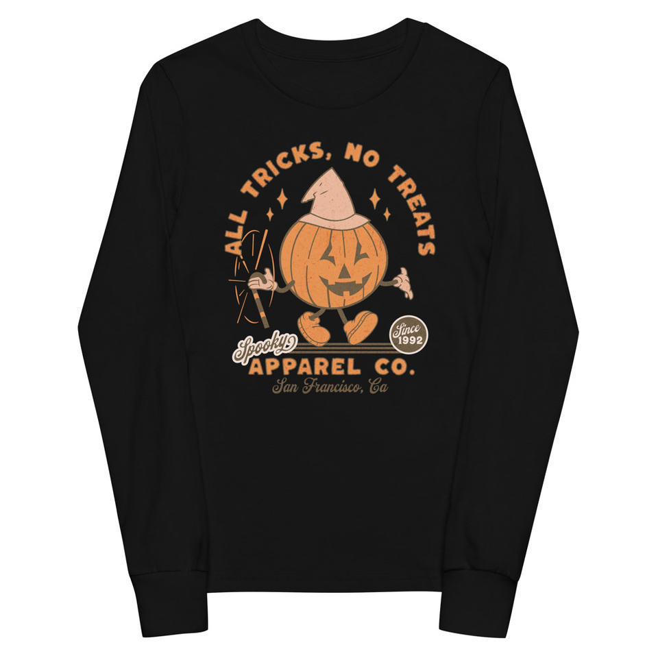 All Tricks No Treats - Pumpkin Mascot Youth Long Sleeve Tee
