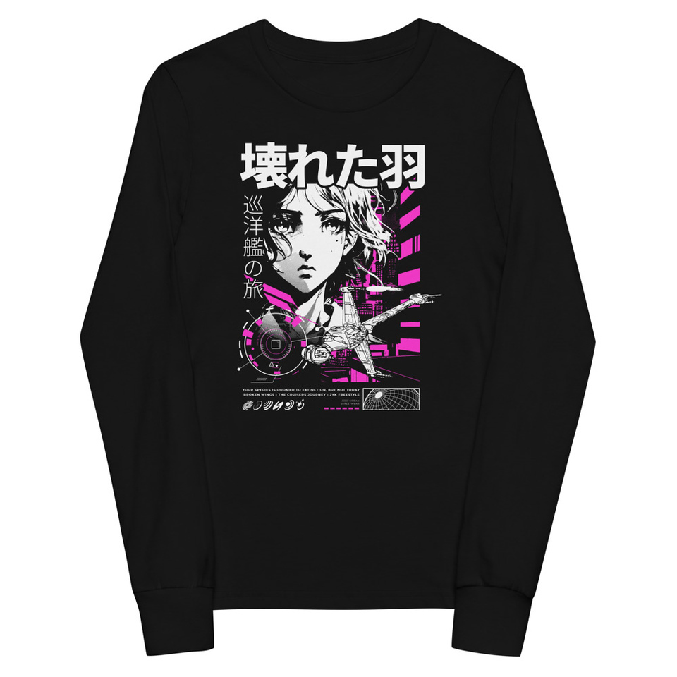 Anime Broken Wings - Neon Japanese Style Youth Long Sleeve Tee