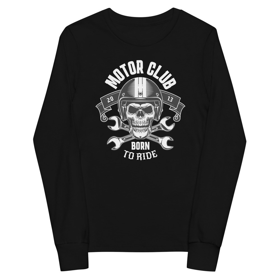 Born to Ride - Biker Club Skull  Youth Long Sleeve Tee