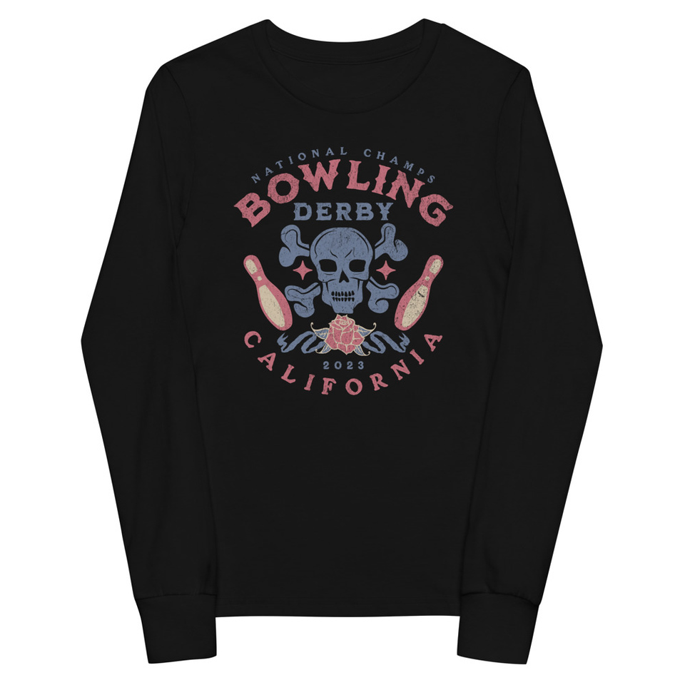 Bowling Derby Champs - Grunge Skull Youth Long Sleeve Tee