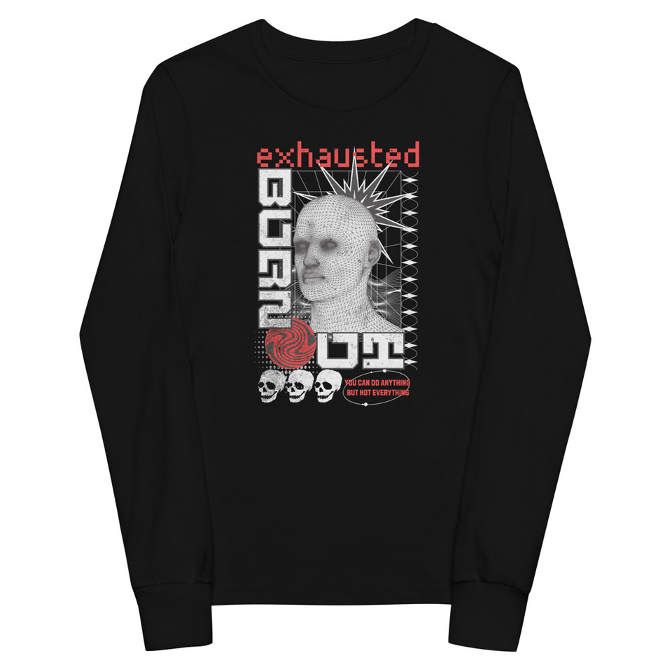 Burn Out - Futuristic 3D Head Youth Long Sleeve Tee