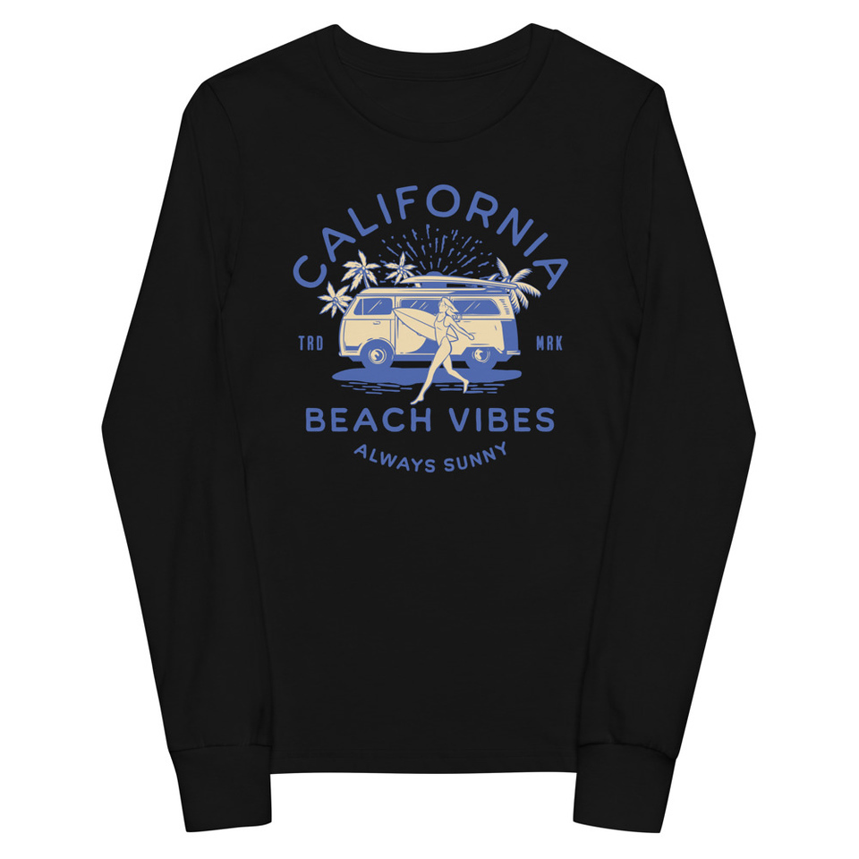 California Beach Vibes - Retro Camper Van Youth Long Sleeve Tee