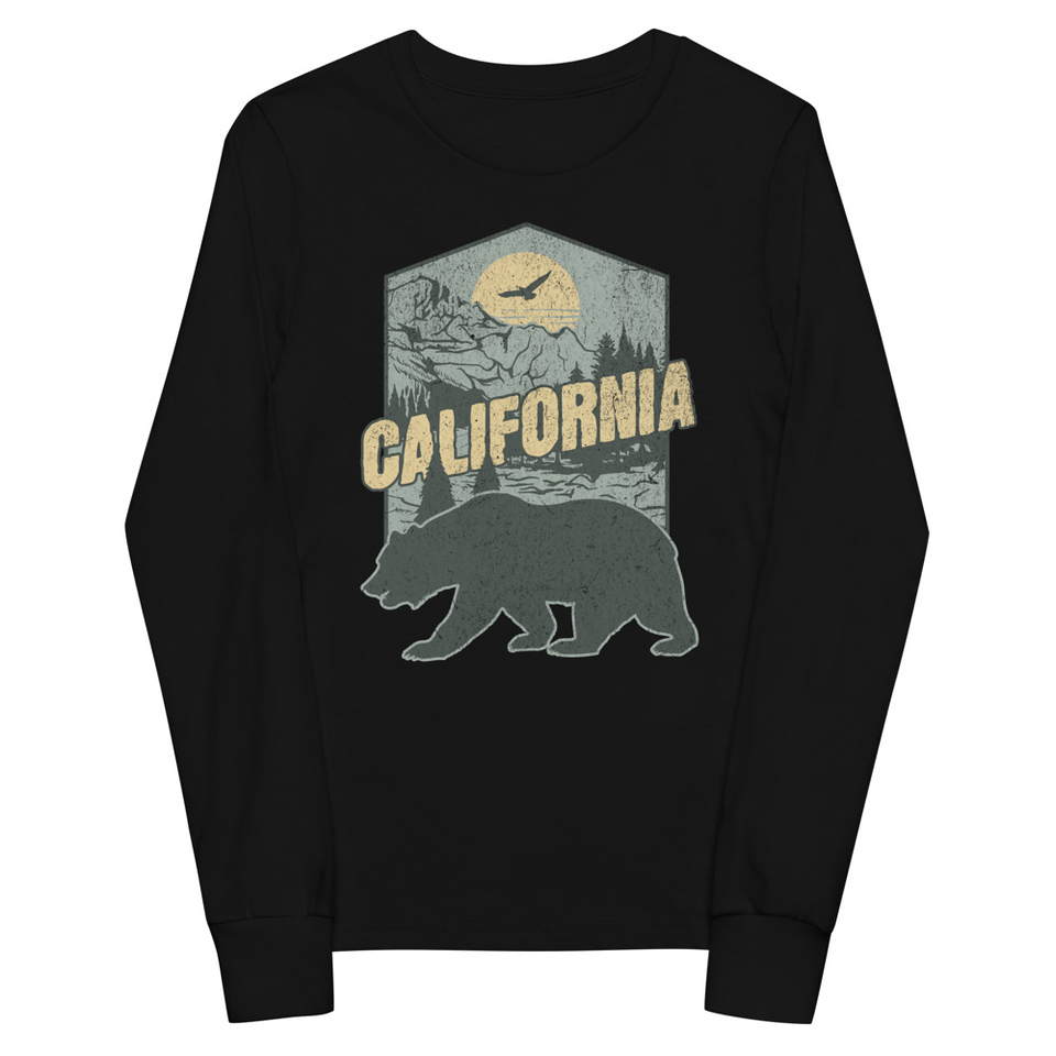 California Bear - Outdoors Wilderness Camping Hiking Youth Long Sleeve Tee