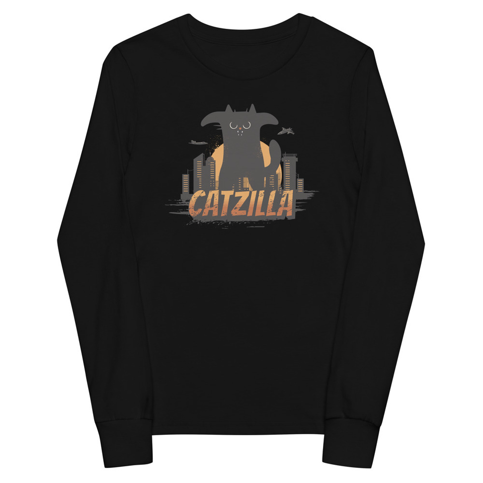 Catzilla - Funny Comic Animal Youth Long Sleeve Tee