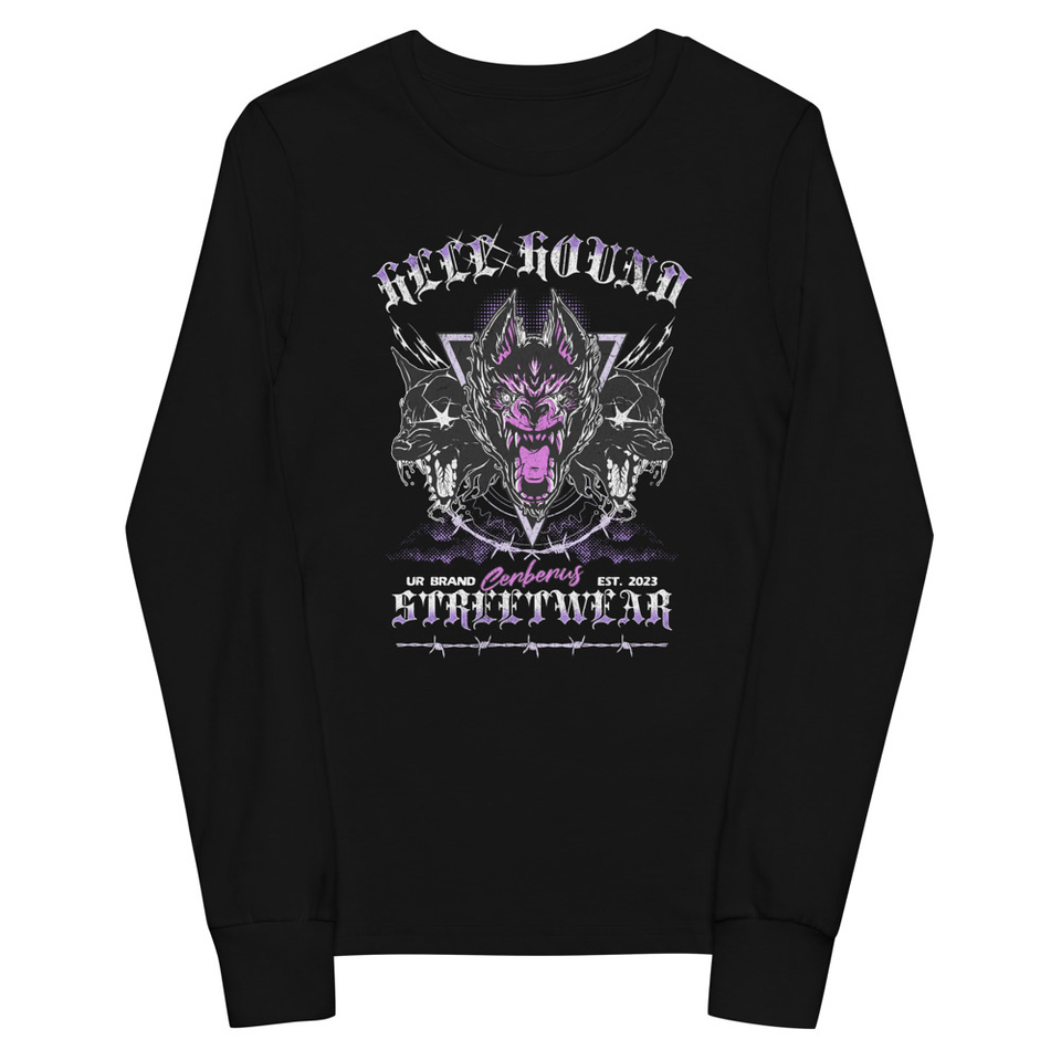 Cerberus Hell Hound Streetwear - Dark Aesthetic Youth Long Sleeve Tee