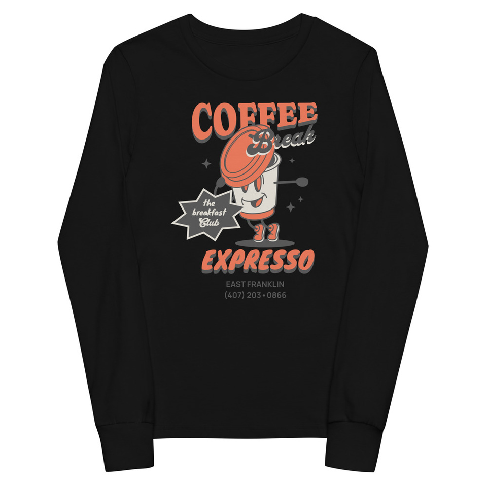 Coffee Break Cartoon Retro 90s  Youth Long Sleeve Tee