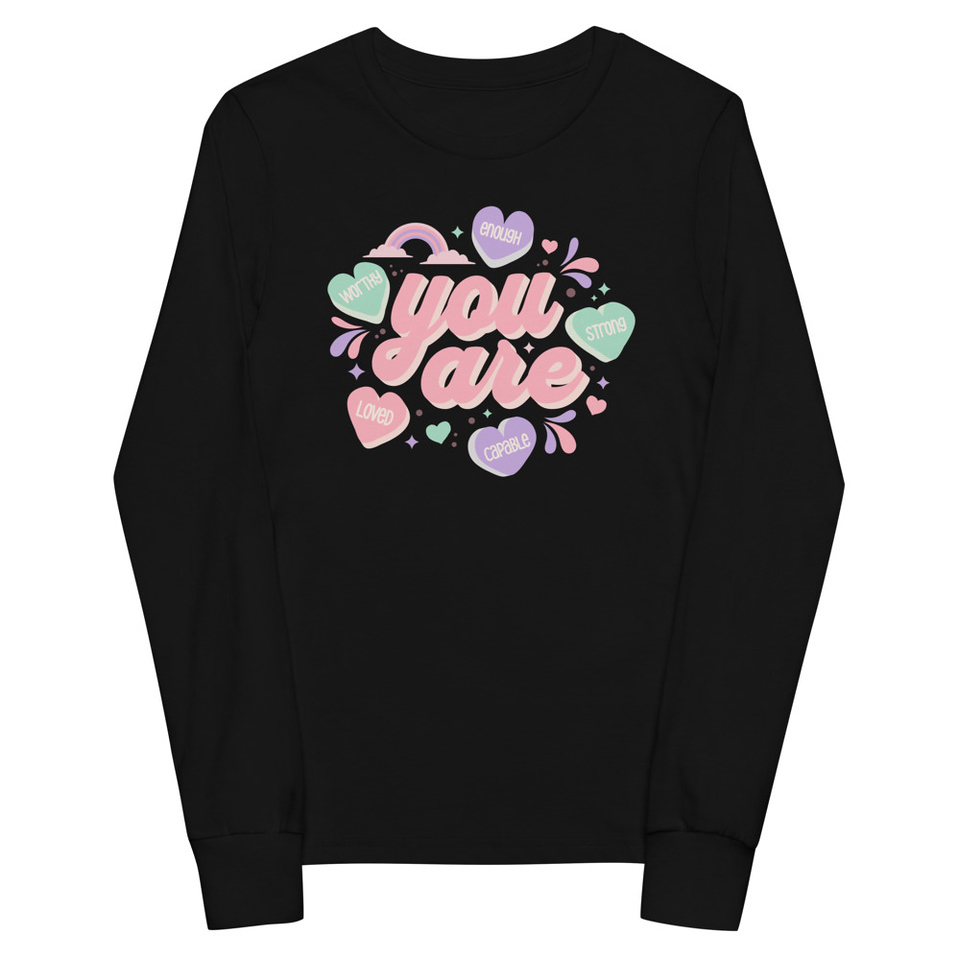 Colorful Self Love Affirmation - Heart Youth Long Sleeve Tee