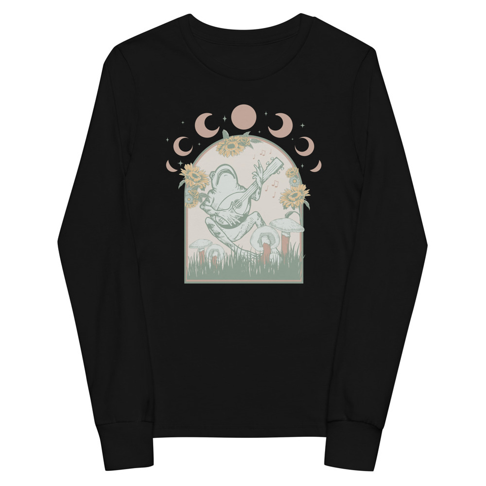 Cottagecore Frog Botanical Youth Long Sleeve Tee