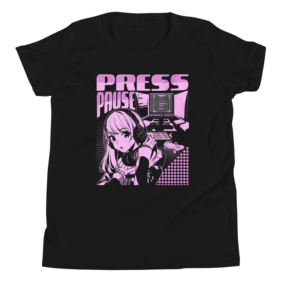 'Press Pause' Anime Gaming Youth Staple Tee
