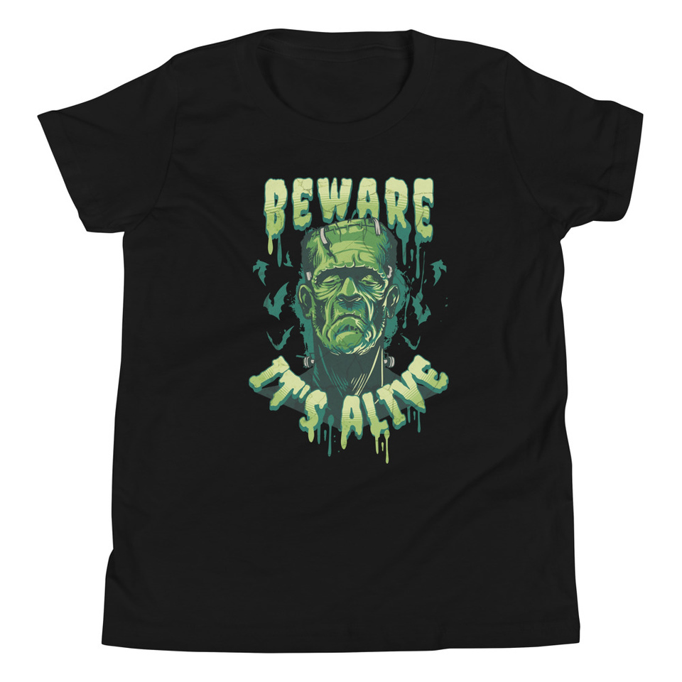 Beware of Frankenstein - Scary Halloween Youth Staple Tee