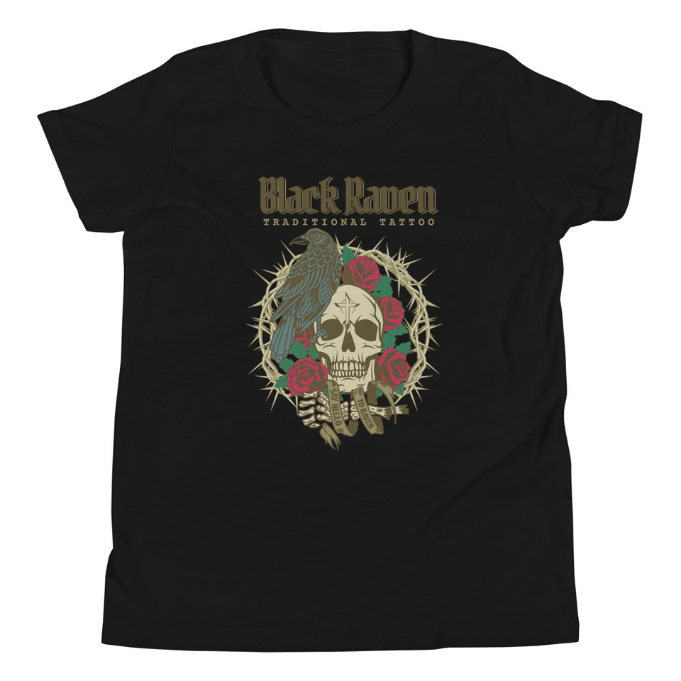 Black Raven Tattoo - Skull & Thorns Youth Staple Tee