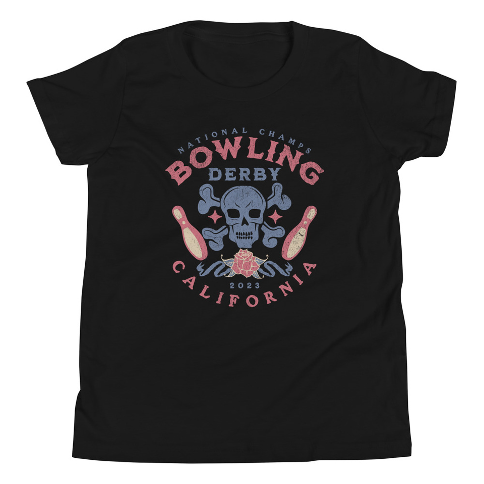 Bowling Derby Champs - Grunge Skull Youth Staple Tee