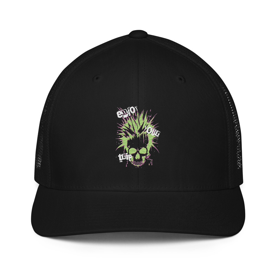 'Enjoy Your Trip' Punk Skull Closed-Back Trucker Cap
