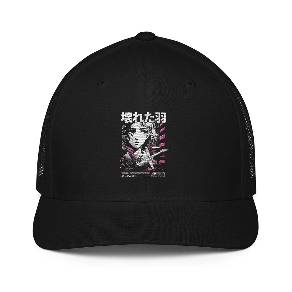 Anime Broken Wings - Neon Japanese Style Closed-Back Trucker Cap