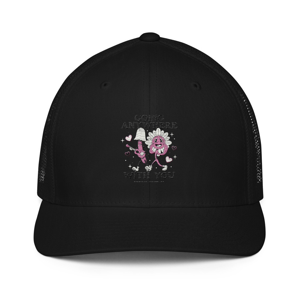 Anywhere With You - Typographic Cartoon Streetwear Closed-Back Trucker Cap