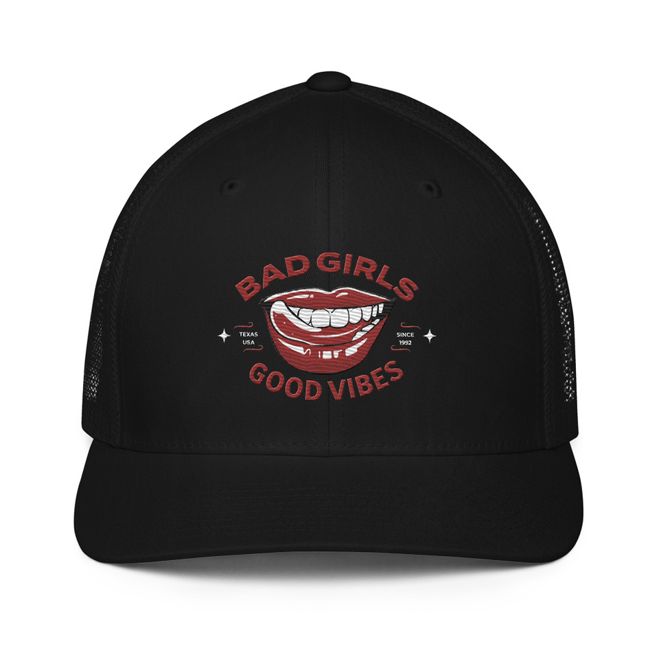 Bad Girls Good Vibes - Sexy Lips Closed-Back Trucker Cap