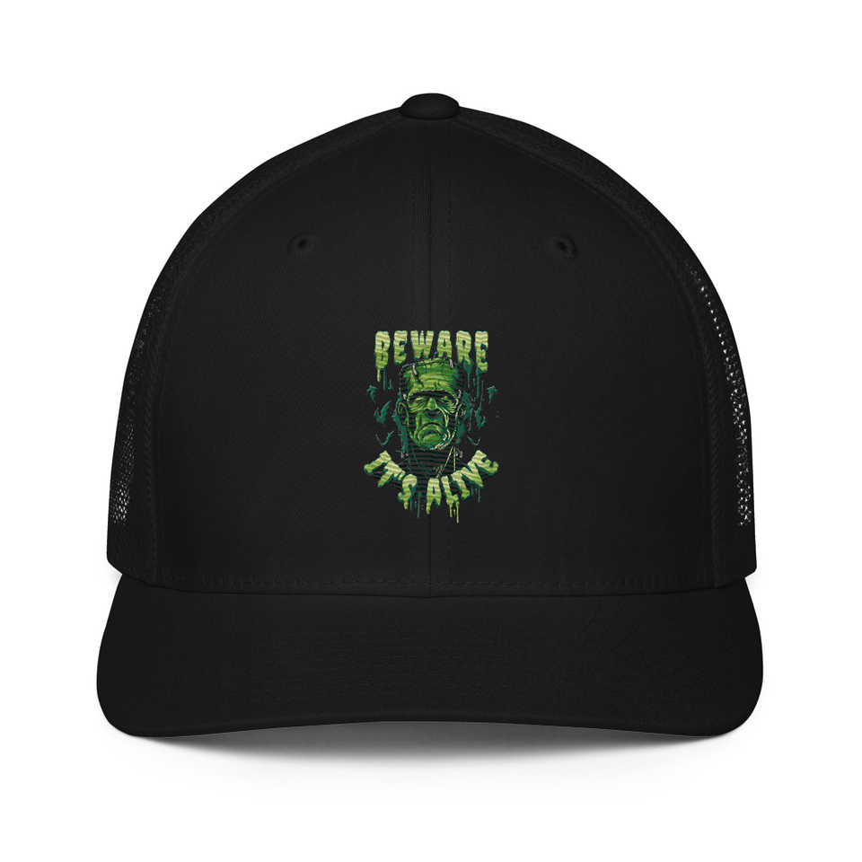 Beware of Frankenstein - Scary Halloween Closed-Back Trucker Cap