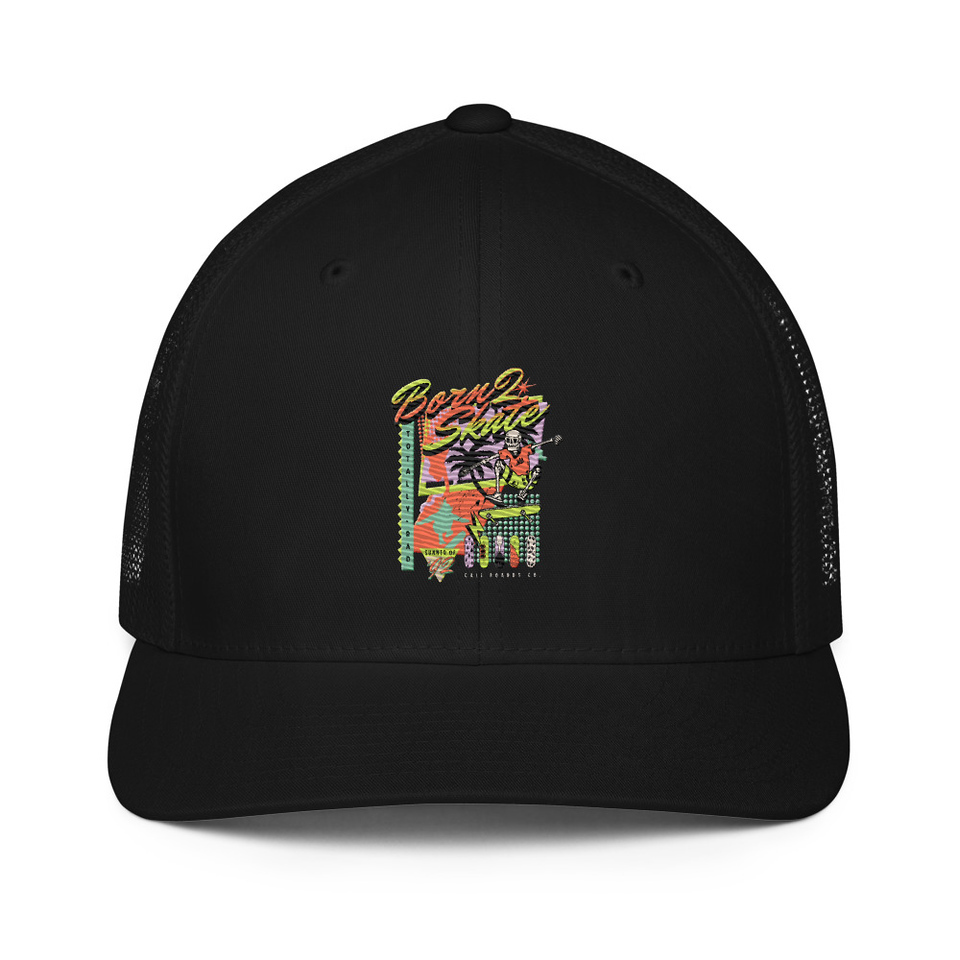 Born 2 Skate - Retro Skeleton Closed-Back Trucker Cap