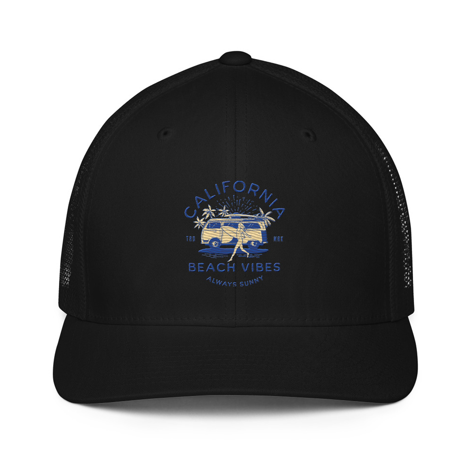 California Beach Vibes - Retro Camper Van Closed-Back Trucker Cap