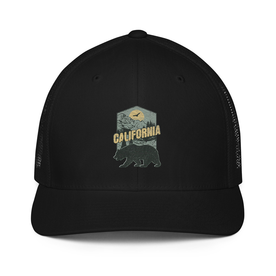California Bear - Outdoors Wilderness Camping Hiking Closed-Back Trucker Cap