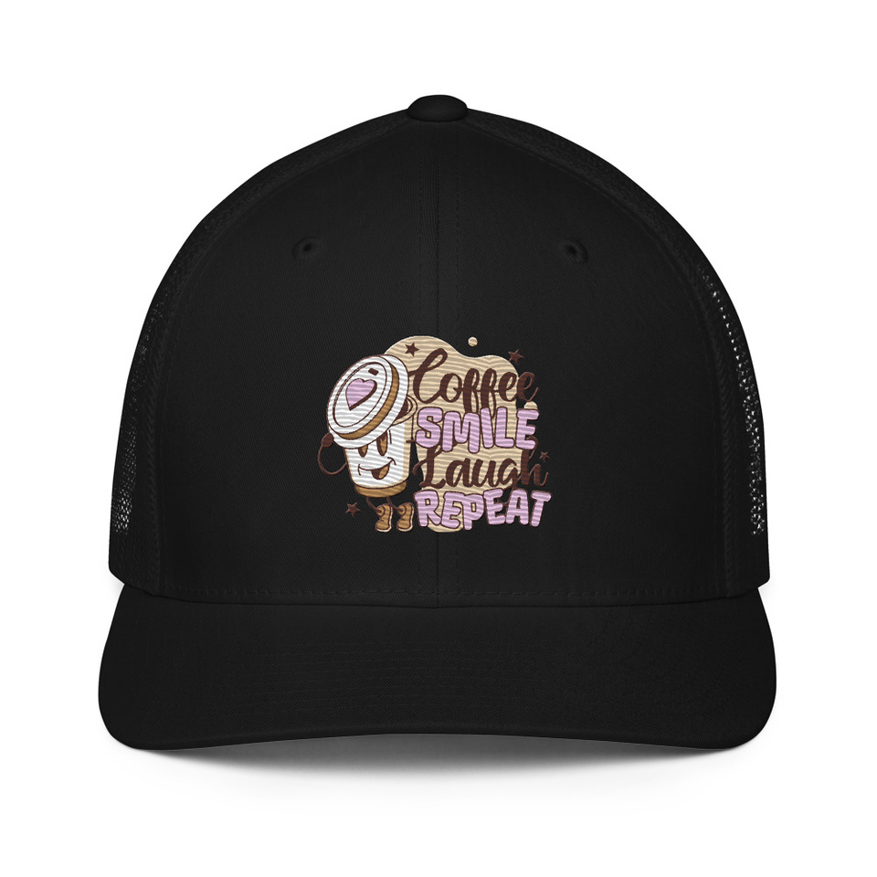 Coffee is Happiness - Retro Cartoon Mascot Closed-Back Trucker Cap