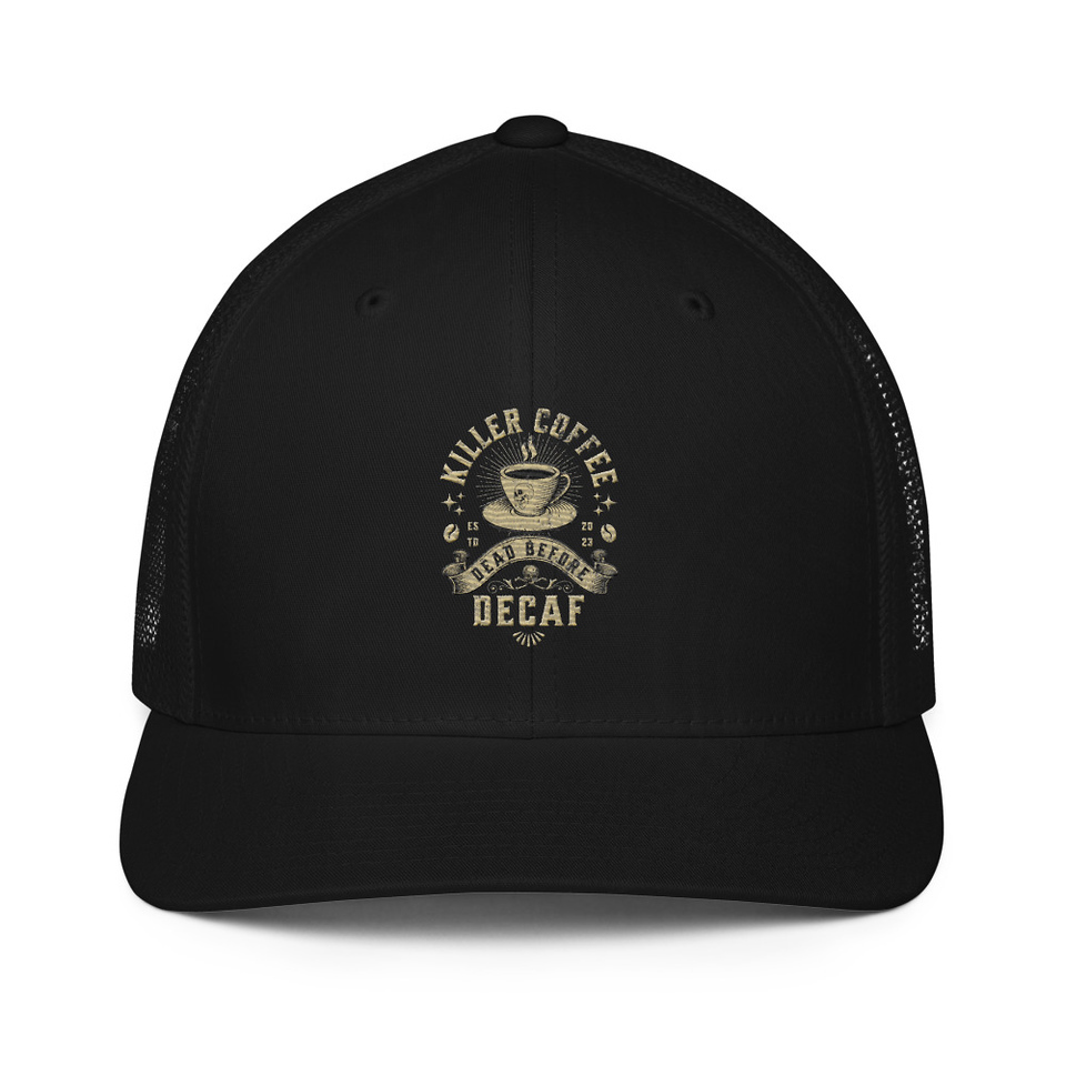DEAD BEFORE DECAF Closed-Back Trucker Cap