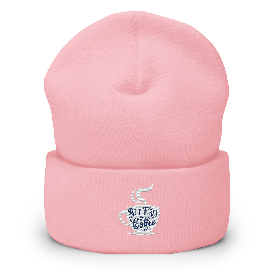 But First Coffee - Hand Lettering Typography Cuffed Beanie