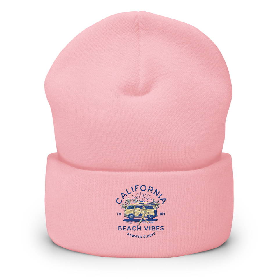 California Beach Vibes - Retro Camper Van Cuffed Beanie