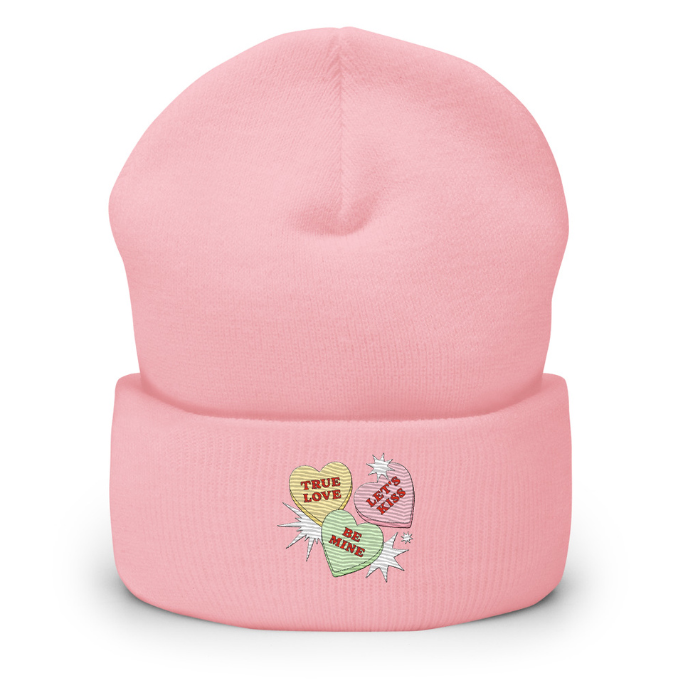Candy Hearts - Valentine's Day Cuffed Beanie