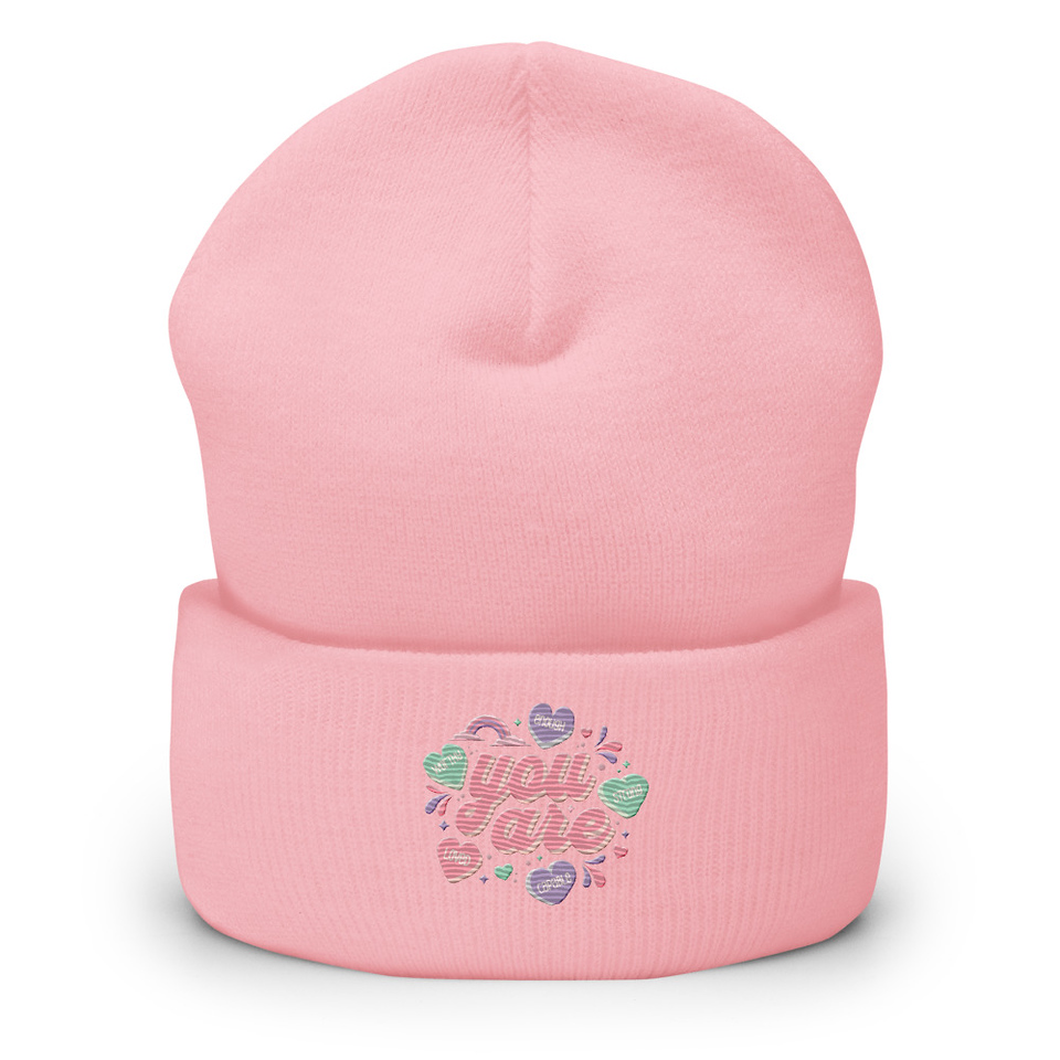 Colorful Self Love Affirmation - Heart Cuffed Beanie