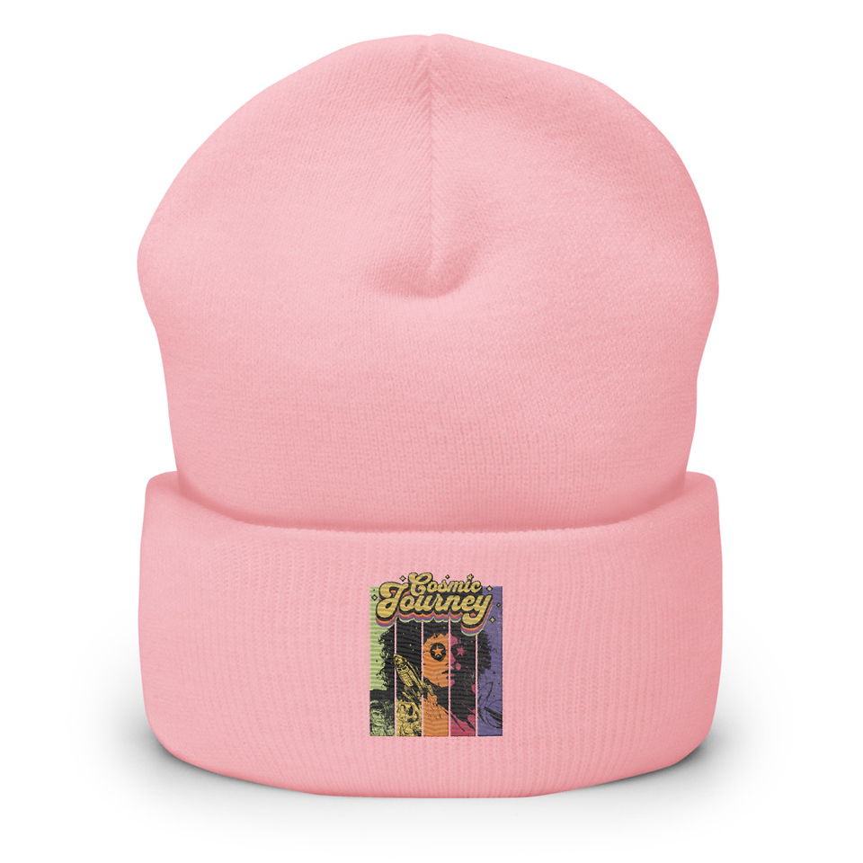 Cosmic Journey Rainbow Retro Cuffed Beanie