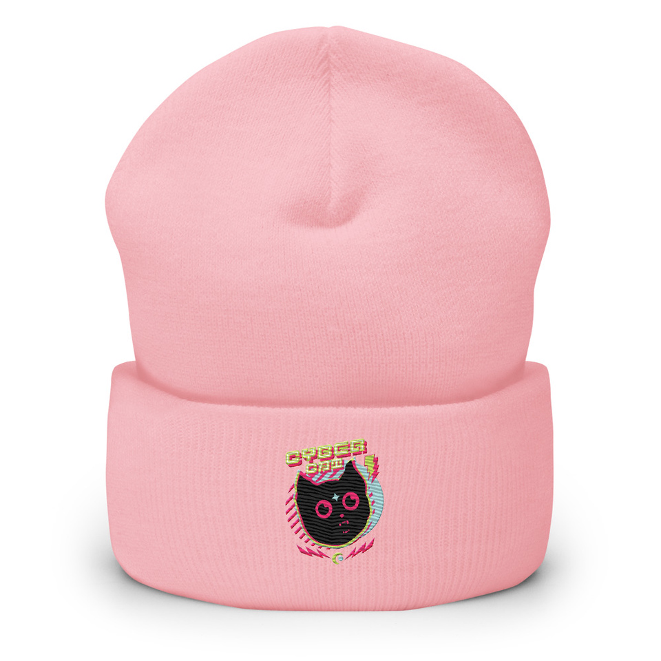 Cyber Cat - Neon Color Cuffed Beanie