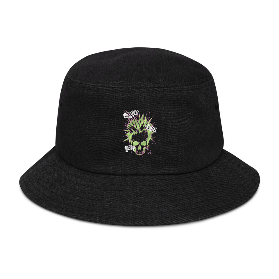 'Enjoy Your Trip' Punk Skull Denim Bucket Hat
